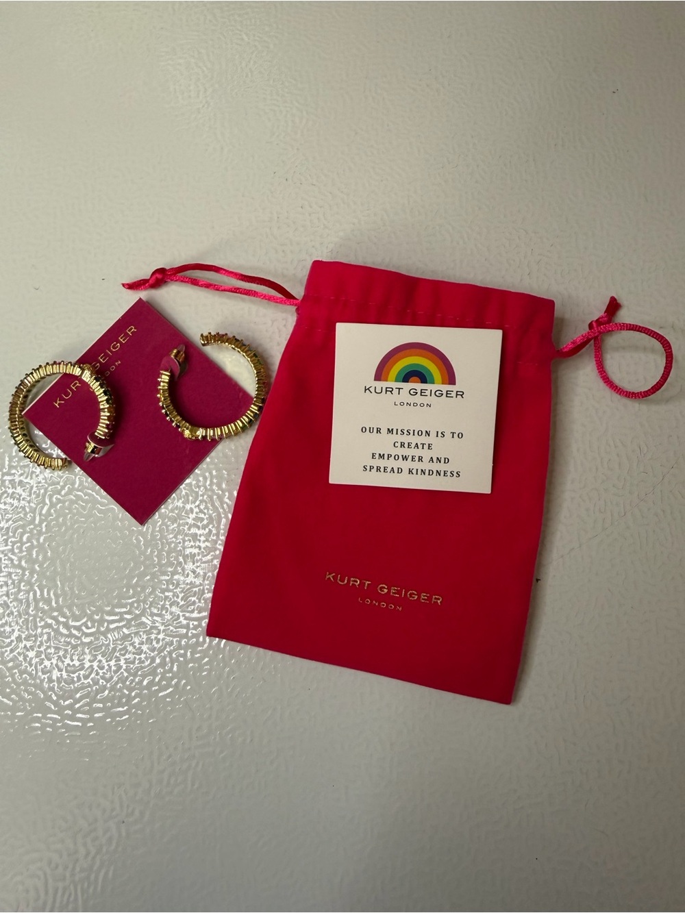 Kurt Geiger Gold Rainbow Crystal Hoop Earrings - Picture 5 of 5